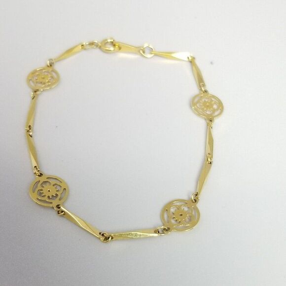 Vintage Avon Gold Tone Flower Mixed Pattern Link Chain Bracelet, 7 Inches Long - Picture 1 of 7